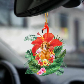 Golden Retriever-Dog And Flamingo-Two Sided Ornament - Thegiftio UK