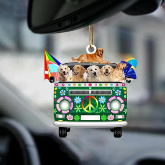 Golden Retriever-Green Hippie Van-Two Sided Ornament - Thegiftio UK