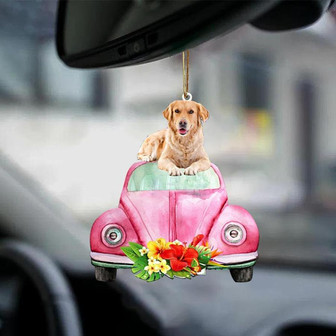 Golden Retriever-Pink Hippie Car-Two Sided Ornament - Thegiftio UK
