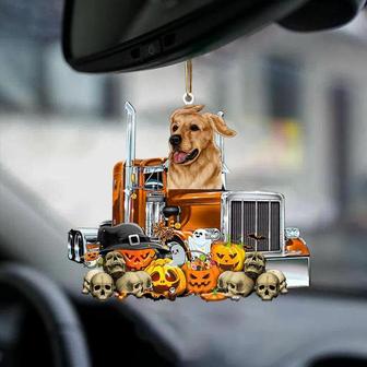 Golden Retriever-Pumpkin & Truck Car Hanging Ornament - Thegiftio UK