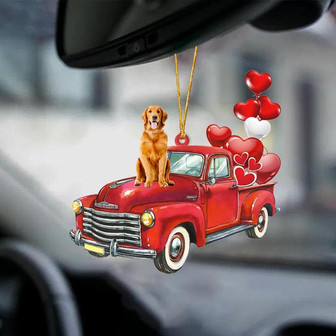 Golden Retriever-Red Sports car-Two Sided Ornament - Thegiftio UK