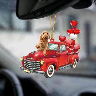 Goldendoodle-Red Sports car-Two Sided Ornament - Thegiftio UK