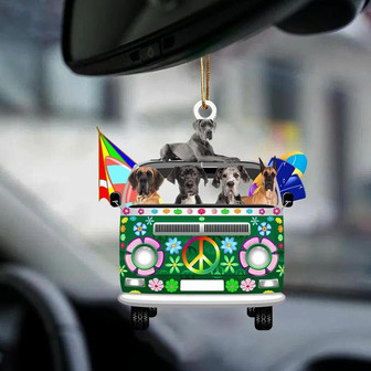 Great Dane-Green Hippie Van-Two Sided Ornament - Thegiftio UK