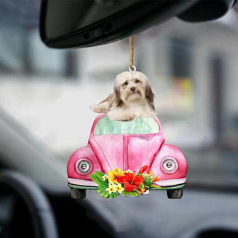 Havanese 2-Pink Hippie Car-Two Sided Ornament - Thegiftio UK
