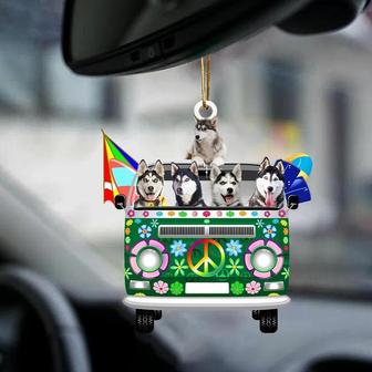 Husky-Green Hippie Van-Two Sided Ornament - Thegiftio UK