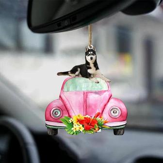 Husky-Pink Hippie Car-Two Sided Ornament - Thegiftio UK