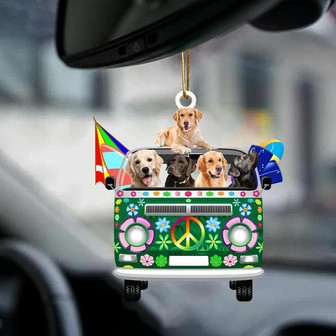 Labrador Retriever-Green Hippie Van-Two Sided Ornament - Thegiftio UK