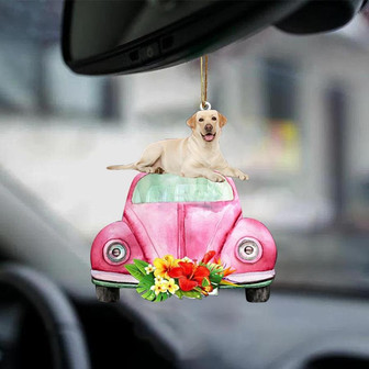 Labrador Retriever-Pink Hippie Car-Two Sided Ornament - Thegiftio UK