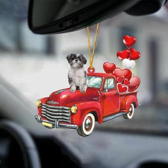 Lhasa Apso-Red Sports car-Two Sided Ornament - Thegiftio UK