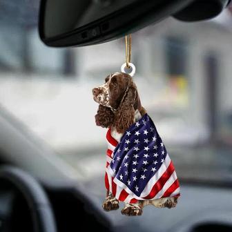 Liver and White Springer Spaniel American Patriot Flag Two Sided Ornament - Thegiftio UK