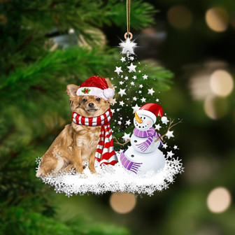 Long haired Tan Chihuahua-Star Tree Hanging Ornament - Thegiftio UK