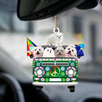 Maltese-Green Hippie Van-Two Sided Ornament - Thegiftio UK
