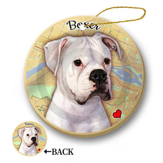 Map dog Ornament-Boxer (White) Hanging Ornament - Thegiftio UK