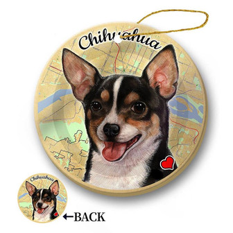 Map dog Ornament-Chihuahua (Short Hair Tri) Hanging Ornament - Thegiftio UK