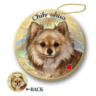 Map dog Ornament-Chihuahua (Long Hair Fawn) Hanging Ornament - Thegiftio UK