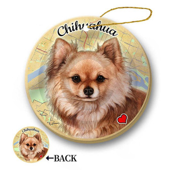 Map dog Ornament-Chihuahua (Long Hair Red) Hanging Ornament - Thegiftio UK