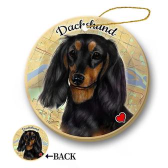 Map dog Ornament-Dachshund (LH Black & Tan) Hanging Ornament - Thegiftio UK