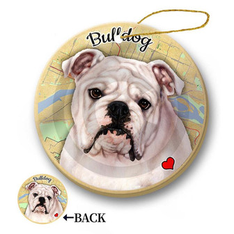 Map dog Ornament-English Bulldog (White) Hanging Ornament - Thegiftio UK