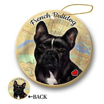 Map dog Ornament-French Bulldog (Black & White) Hanging Ornament - Thegiftio UK