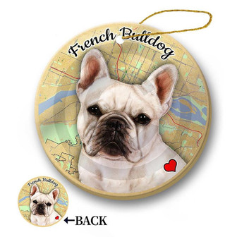 Map dog Ornament-French Bulldog (White) Hanging Ornament - Thegiftio
