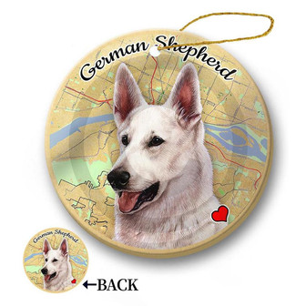 Map dog Ornament-German Shepherd (White) Hanging Ornament - Thegiftio UK