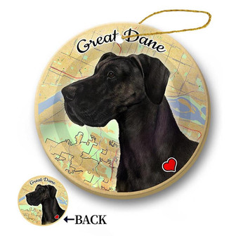 Map dog Ornament-Great Dane (Black) Hanging Ornament - Thegiftio UK