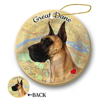Map dog Ornament-Great Dane (Crop Fawn) Hanging Ornament - Thegiftio UK