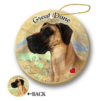 Map dog Ornament-Great Dane (Fawn) Hanging Ornament - Thegiftio UK