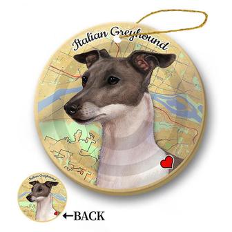 Map dog Ornament-Greyhound (Blue) Hanging Ornament - Thegiftio UK