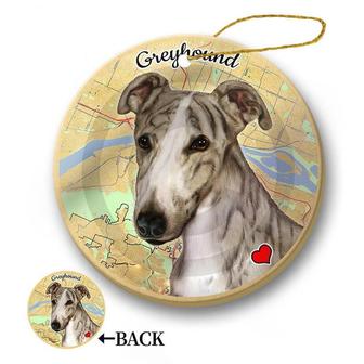 Map dog Ornament-Greyhound (Brindle, Fawn) Hanging Ornament - Thegiftio UK
