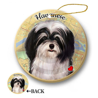 Map dog Ornament-Havanese (Black & White) Hanging Ornament - Thegiftio UK