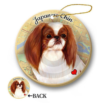 Map dog Ornament-Japanese Chin Red & White Hanging Ornament - Thegiftio