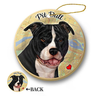 Map dog Ornament-Pit Bull (Black & White) Hanging Ornament - Thegiftio UK