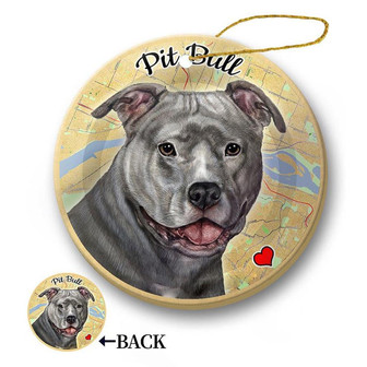 Map dog Ornament-Pit Bull ( Blue) Hanging Ornament - Thegiftio UK