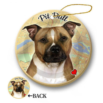 Map dog Ornament-Pit Bull (Cream & White) Hanging Ornament - Thegiftio UK