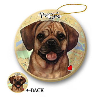 Map dog Ornament-Puggle (Fawn) Hanging Ornament - Thegiftio UK
