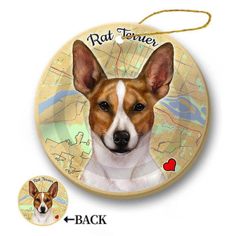 Map dog Ornament-Rat Terrier (Tan & White) Hanging Ornament - Thegiftio UK