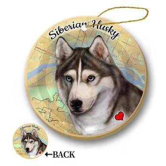Map dog Ornament-Siberian Husky (Grey & White) Hanging Ornament - Thegiftio UK