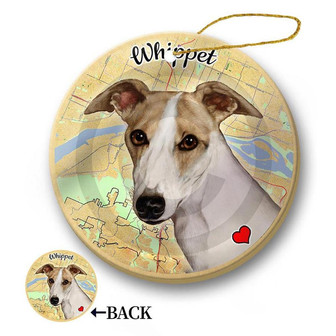 Map dog Ornament-Whippet Tan & White Hanging Ornament - Thegiftio UK