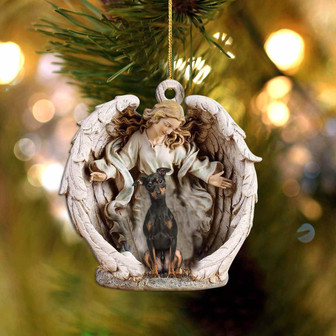 Miniature Pinscher 2-Angel Hug Winter Love Two Sided Ornament - Thegiftio UK