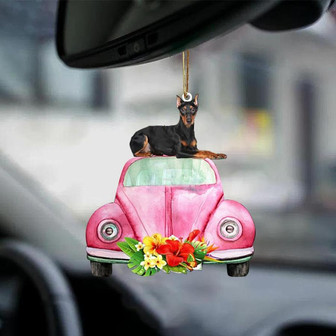 Miniature Pinscher 2-Pink Hippie Car-Two Sided Ornament - Thegiftio UK