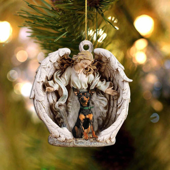 Miniature Pinscher-Angel Hug Winter Love Two Sided Ornament - Thegiftio UK