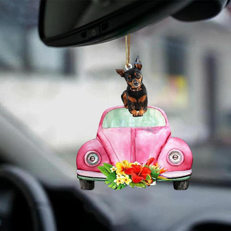 Miniature Pinscher-Pink Hippie Car-Two Sided Ornament - Thegiftio UK