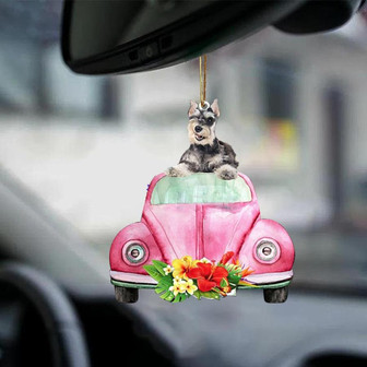 Miniature Schnauzer-Pink Hippie Car-Two Sided Ornament - Thegiftio UK