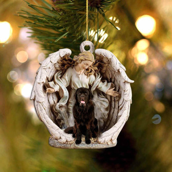 Newfoundland-Angel Hug Winter Love Two Sided Ornament - Thegiftio UK