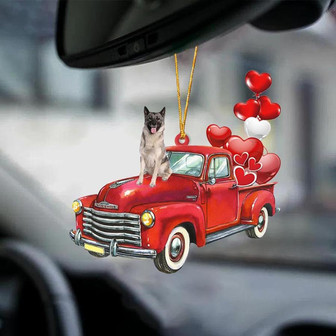 Norwegian Elkhound-Red Sports car-Two Sided Ornament - Thegiftio UK