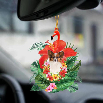 Papillon-Dog And Flamingo-Two Sided Ornament - Thegiftio UK