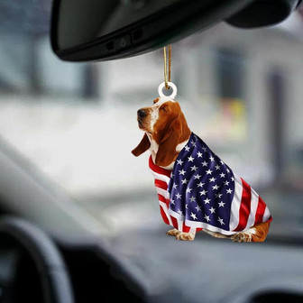 Patriotic Basset Hound With Mount Rushmore Flag Two Sided Ornament - Thegiftio UK