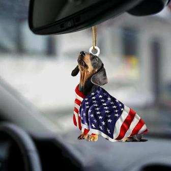 Patriotic Dachshund With Mount Rushmore Flag Two Sided Ornament - Thegiftio UK