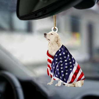 Patriotic English Cream Golden Retriever With Mount Rushmore Flag Two Sided Ornament - Thegiftio UK